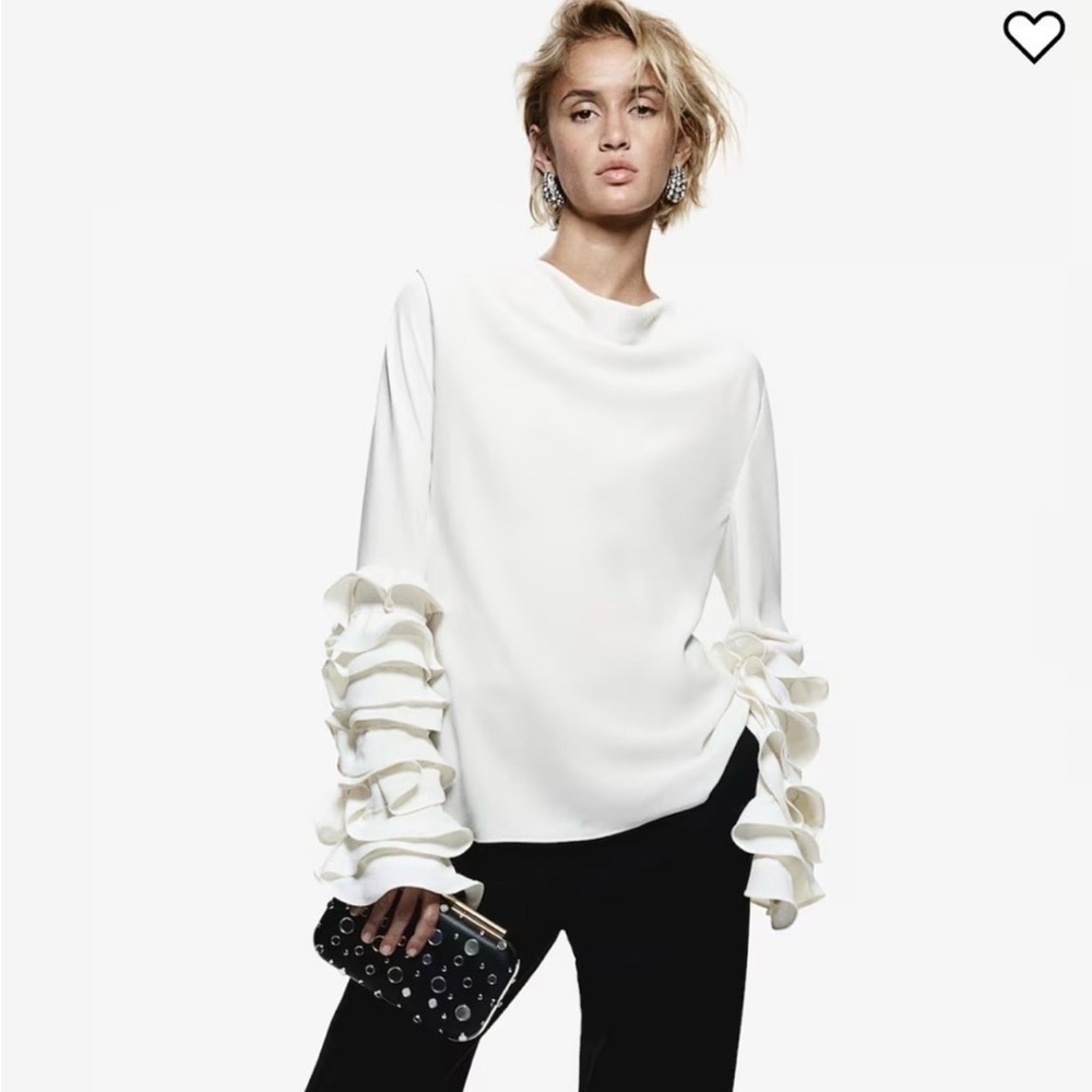 H&M White Ruffle-Sleeve Blouse